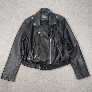 Levi's Vegan Leather Moto Jacket Women's XL Black Belted Punk Bikercore Red Tab